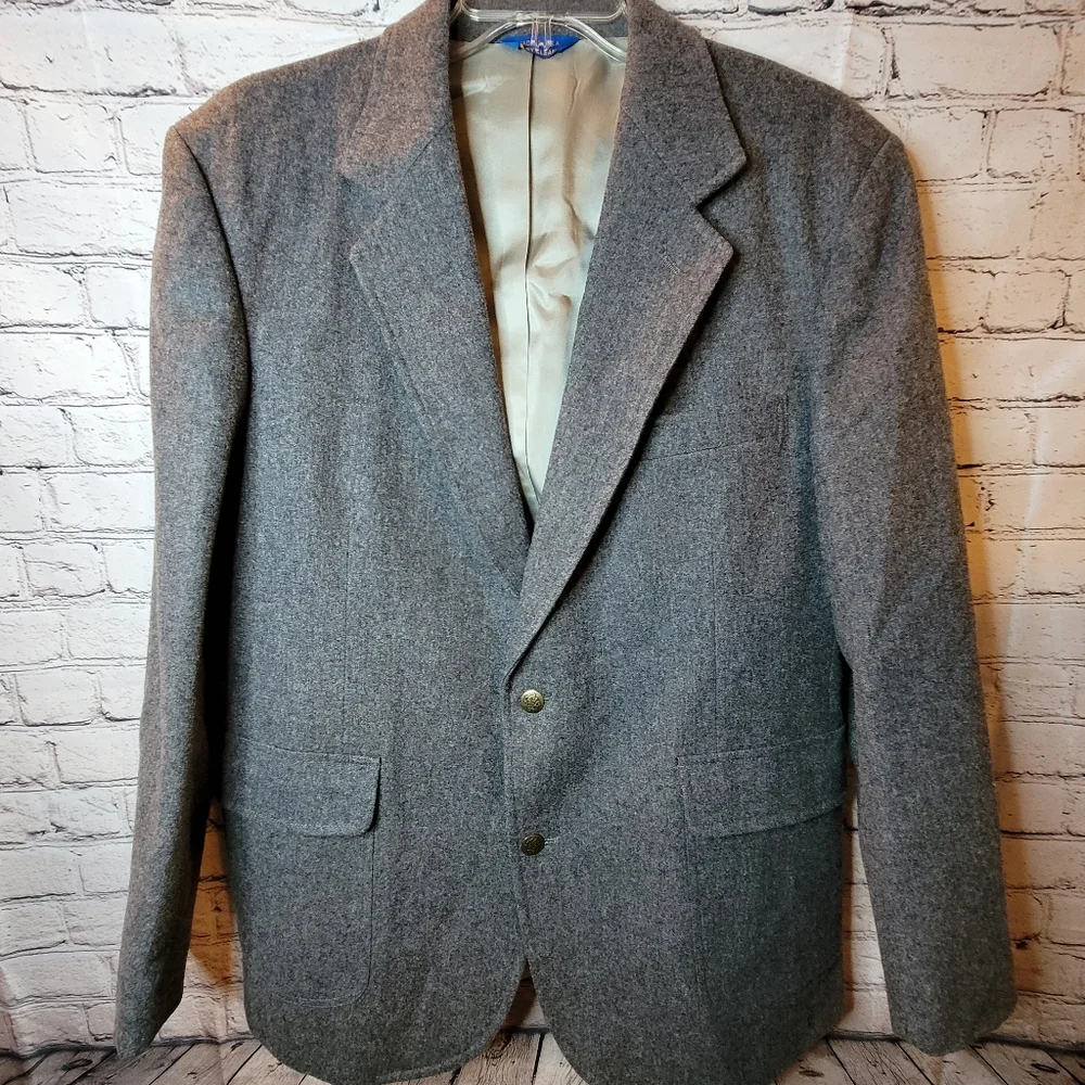 Pendleton Blazer Mens 44L Gray Wool Sport‎ Coat Jacket Two Button